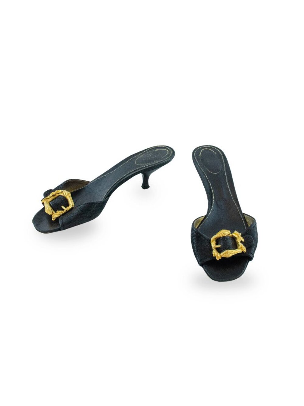 Prada Gold Metal Snake Black Kitten Heels